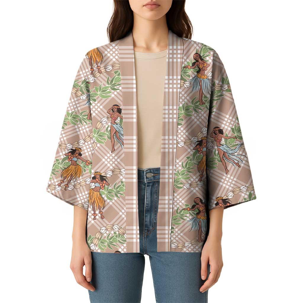 Beige Palaka Hula Girls Seamless Hawaii Aloha Kimono LT7 - Polynesian Pride