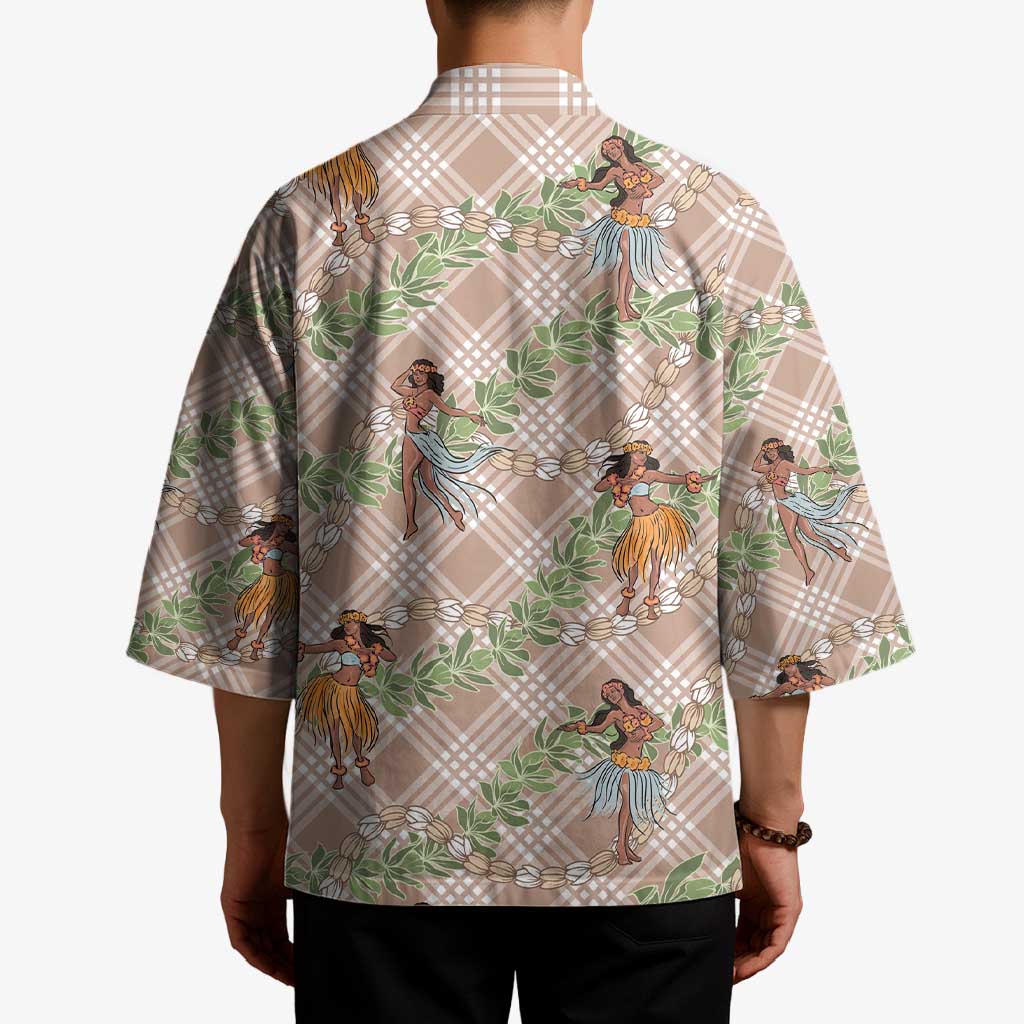 Beige Palaka Hula Girls Seamless Hawaii Aloha Kimono LT7 - Polynesian Pride