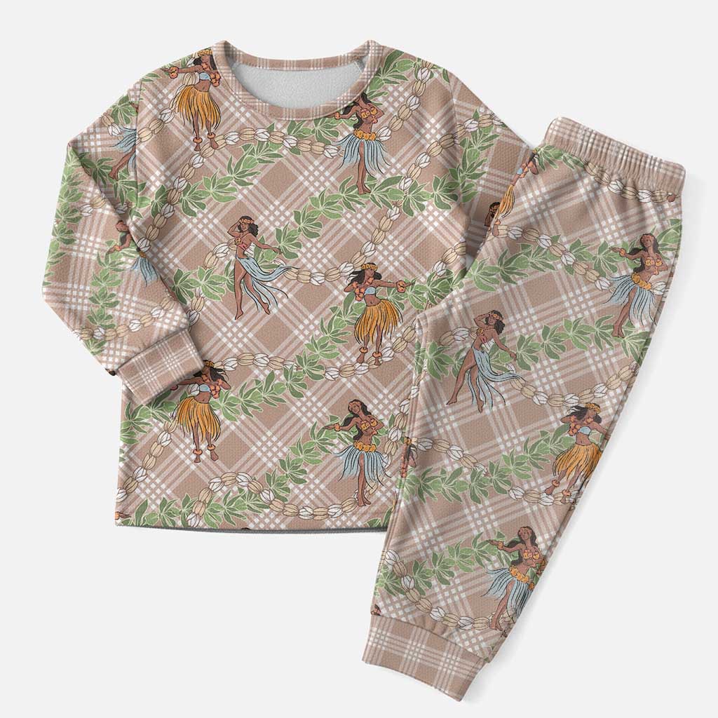 Beige Palaka Hula Girls Seamless Hawaii Aloha Christmas Pajama Set LT7 Men Beige - Polynesian Pride