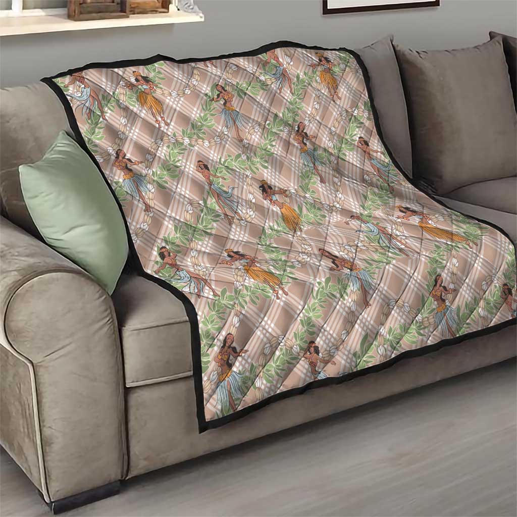 Beige Palaka Hula Girls Seamless Hawaii Aloha Quilt LT7 - Polynesian Pride