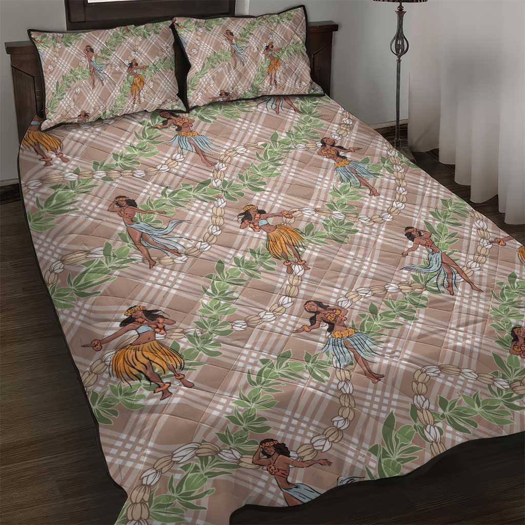 Beige Palaka Hula Girls Seamless Hawaii Aloha Quilt Bed Set LT7 Beige - Polynesian Pride