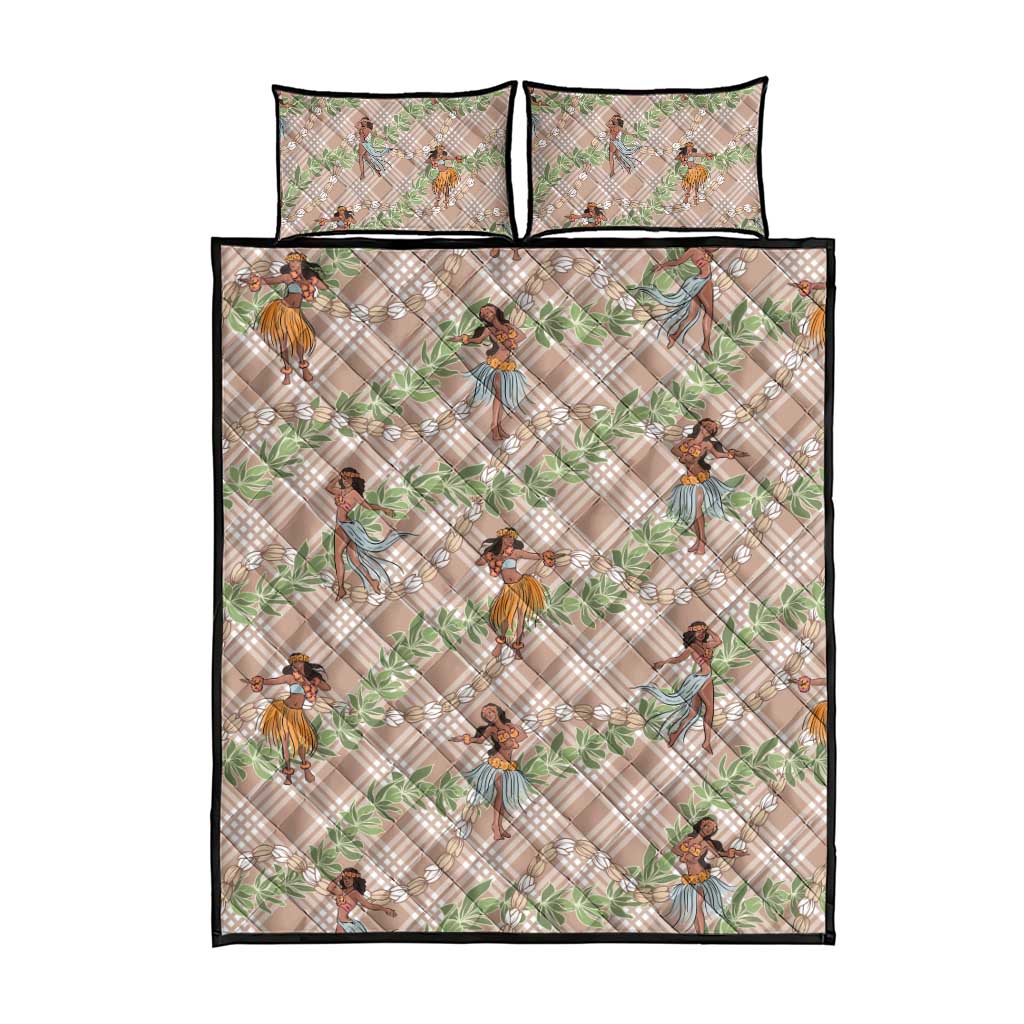 Beige Palaka Hula Girls Seamless Hawaii Aloha Quilt Bed Set LT7 - Polynesian Pride