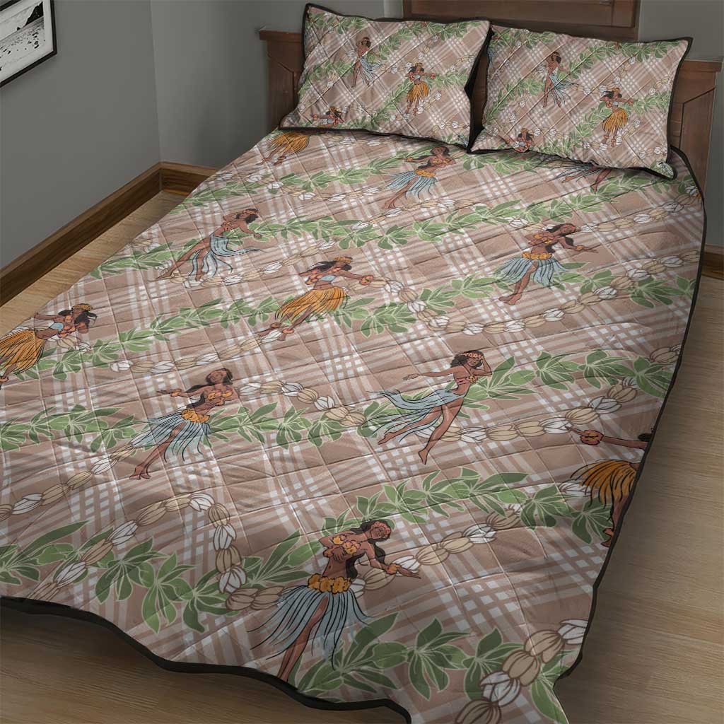 Beige Palaka Hula Girls Seamless Hawaii Aloha Quilt Bed Set LT7 - Polynesian Pride