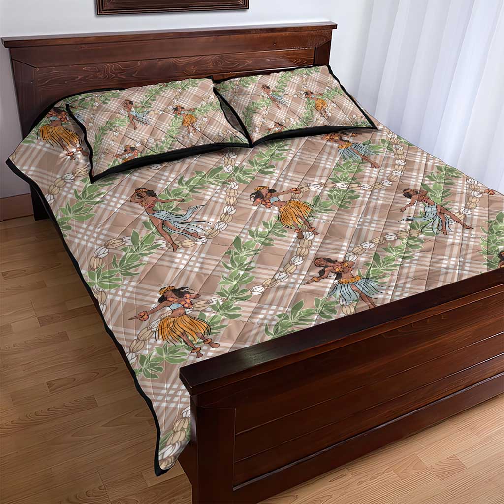 Beige Palaka Hula Girls Seamless Hawaii Aloha Quilt Bed Set LT7 - Polynesian Pride