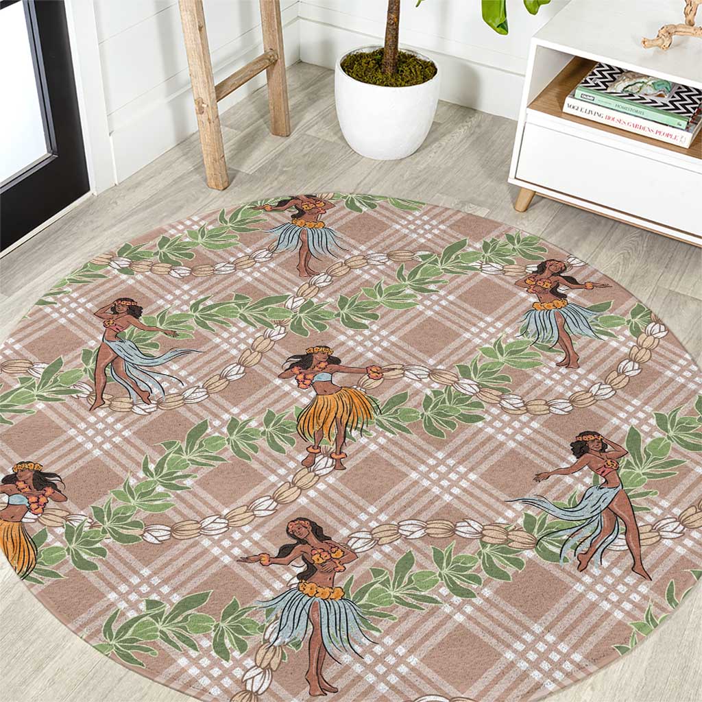Beige Palaka Hula Girls Seamless Hawaii Aloha Round Carpet LT7 Beige - Polynesian Pride