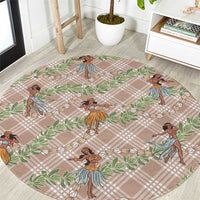 Beige Palaka Hula Girls Seamless Hawaii Aloha Round Carpet LT7 Beige - Polynesian Pride