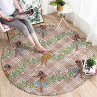 Beige Palaka Hula Girls Seamless Hawaii Aloha Round Carpet LT7 - Polynesian Pride