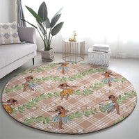 Beige Palaka Hula Girls Seamless Hawaii Aloha Round Carpet LT7 - Polynesian Pride