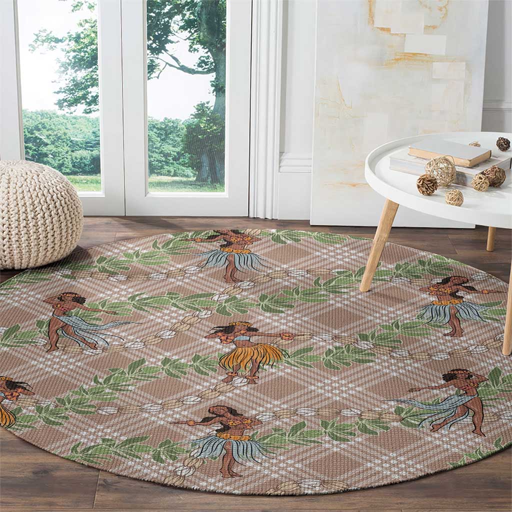 Beige Palaka Hula Girls Seamless Hawaii Aloha Round Carpet LT7 - Polynesian Pride