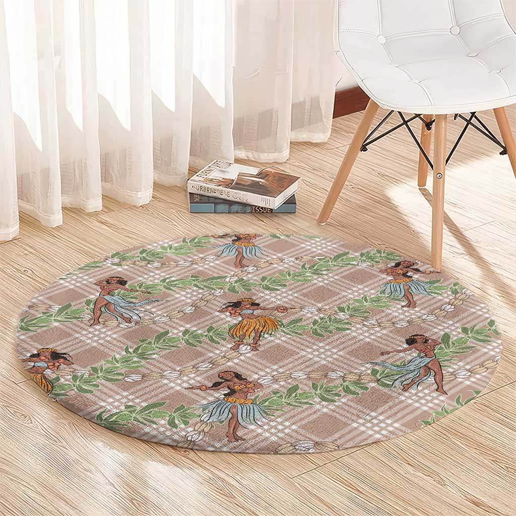 Beige Palaka Hula Girls Seamless Hawaii Aloha Round Carpet LT7 - Polynesian Pride
