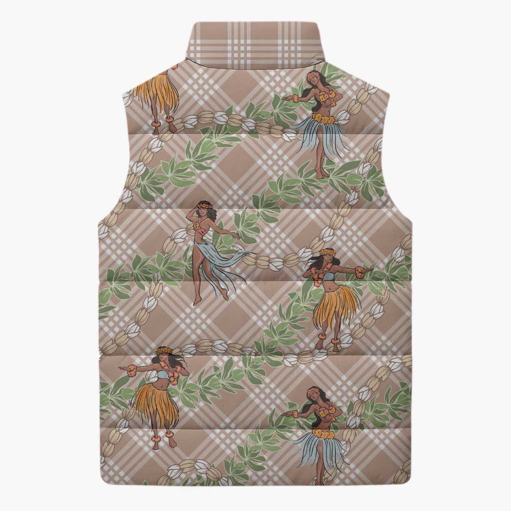 Beige Palaka Hula Girls Seamless Hawaii Aloha Sleeveless Puffer Jacket LT7 - Polynesian Pride