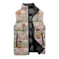 Beige Palaka Hula Girls Seamless Hawaii Aloha Sleeveless Puffer Jacket LT7 - Polynesian Pride