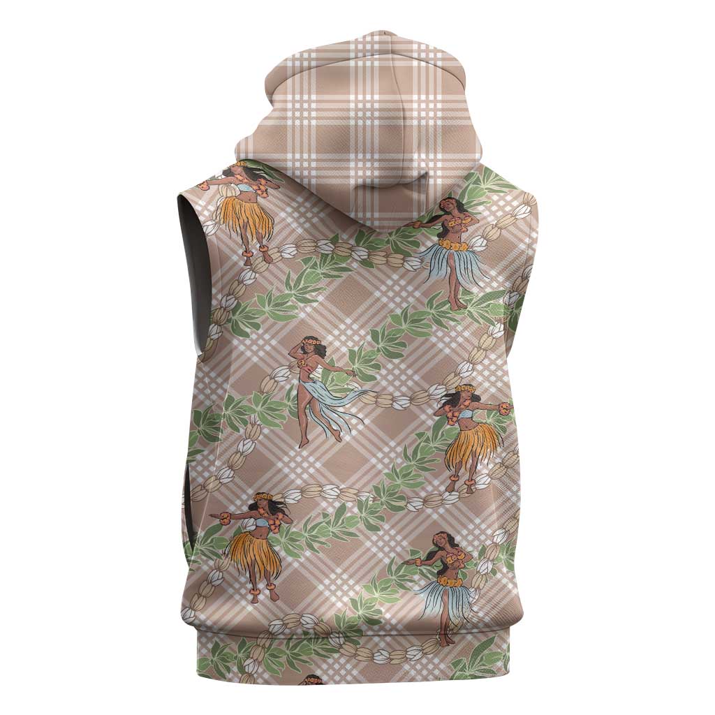 Beige Palaka Hula Girls Seamless Hawaii Aloha Sleeveless Zip Hoodie LT7 - Polynesian Pride