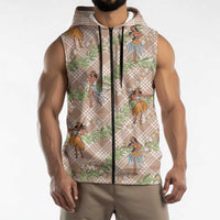 Beige Palaka Hula Girls Seamless Hawaii Aloha Sleeveless Zip Hoodie LT7 - Polynesian Pride