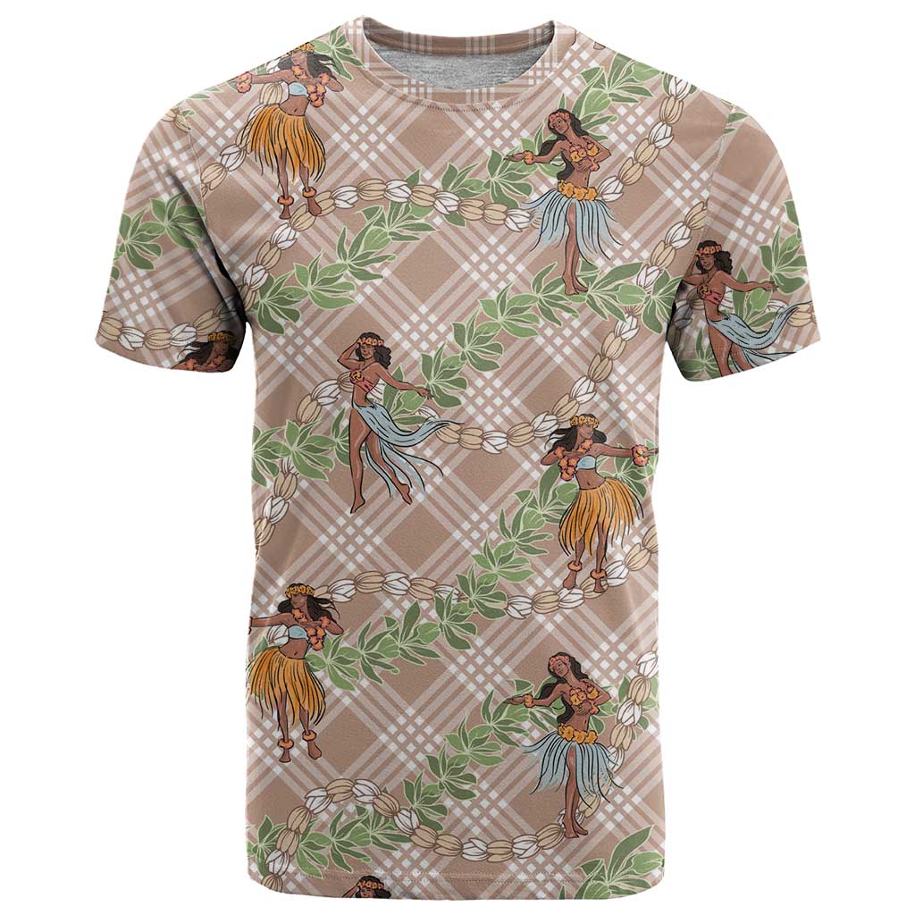 Beige Palaka Hula Girls Seamless Hawaii Aloha T Shirt LT7 Beige - Polynesian Pride