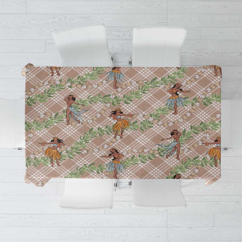 Beige Palaka Hula Girls Seamless Hawaii Aloha Tablecloth LT7 Beige - Polynesian Pride