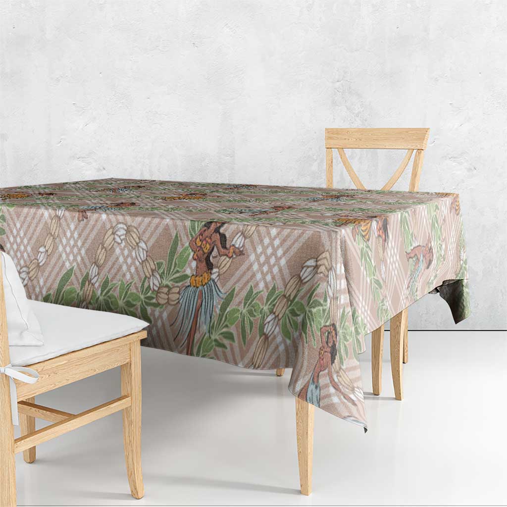 Beige Palaka Hula Girls Seamless Hawaii Aloha Tablecloth LT7 - Polynesian Pride