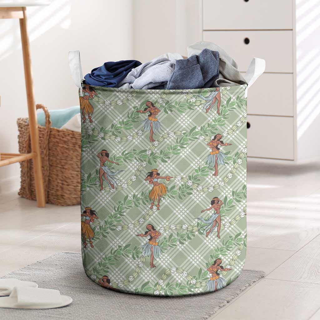 Mint Palaka Hula Girls Seamless Hawaii Aloha Laundry Basket LT7 Mint - Polynesian Pride