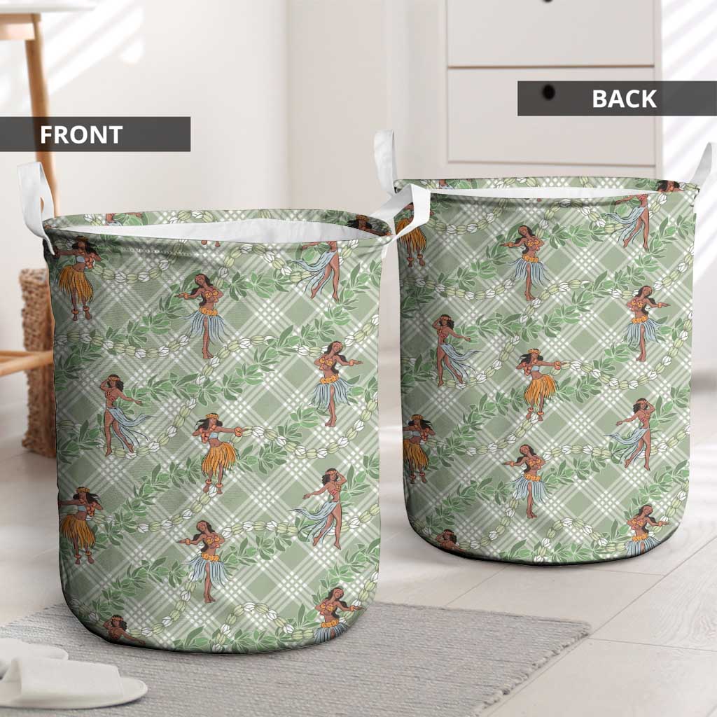 Mint Palaka Hula Girls Seamless Hawaii Aloha Laundry Basket LT7 - Polynesian Pride