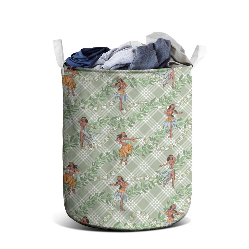Mint Palaka Hula Girls Seamless Hawaii Aloha Laundry Basket LT7 - Polynesian Pride