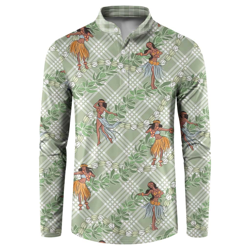 Mint Palaka Hula Girls Seamless Hawaii Aloha Button Sweatshirt LT7 Mint - Polynesian Pride