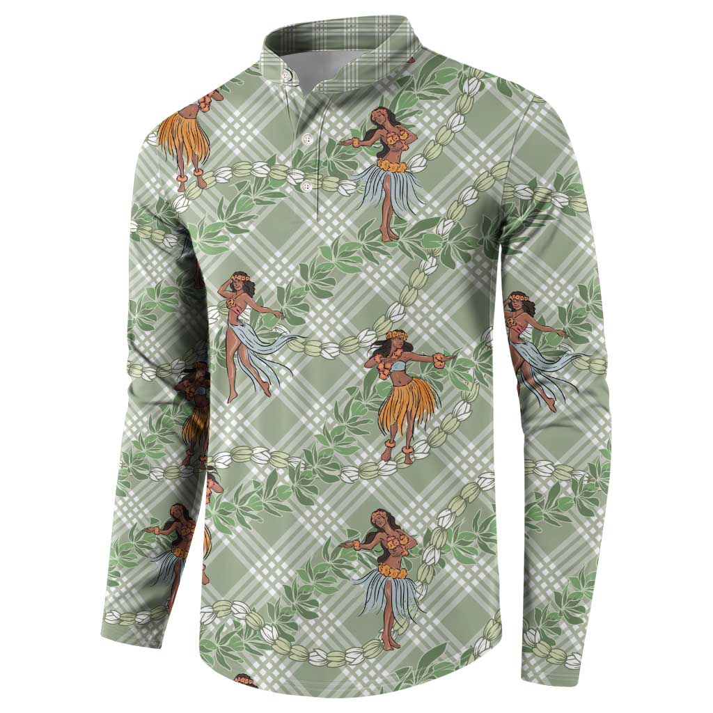 Mint Palaka Hula Girls Seamless Hawaii Aloha Button Sweatshirt LT7 - Polynesian Pride
