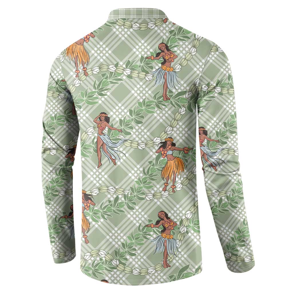 Mint Palaka Hula Girls Seamless Hawaii Aloha Button Sweatshirt LT7 - Polynesian Pride