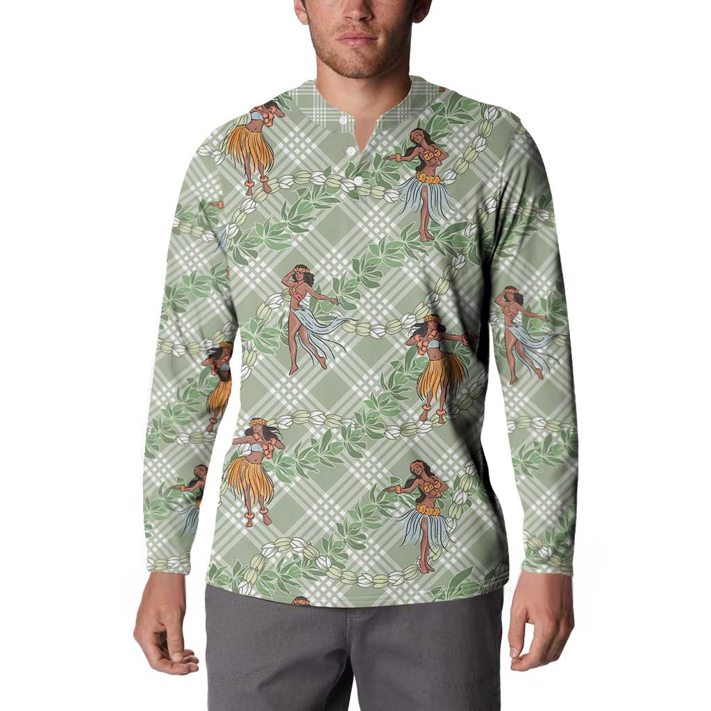 Mint Palaka Hula Girls Seamless Hawaii Aloha Button Sweatshirt LT7 - Polynesian Pride