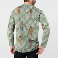 Mint Palaka Hula Girls Seamless Hawaii Aloha Button Sweatshirt LT7 - Polynesian Pride