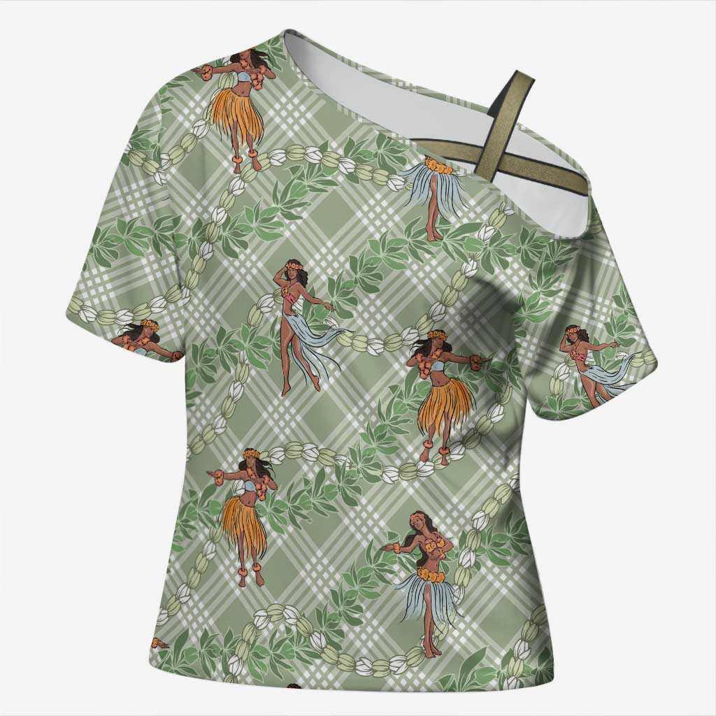 Mint Palaka Hula Girls Seamless Hawaii Aloha Cross Shoulder Shirt LT7 Female Mint - Polynesian Pride