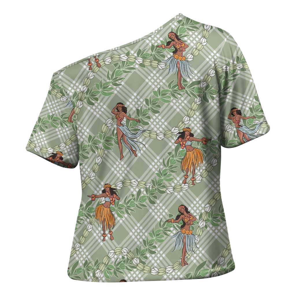 Mint Palaka Hula Girls Seamless Hawaii Aloha Cross Shoulder Shirt LT7 - Polynesian Pride