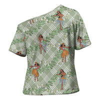 Mint Palaka Hula Girls Seamless Hawaii Aloha Cross Shoulder Shirt LT7 - Polynesian Pride