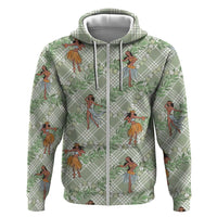 Mint Palaka Hula Girls Seamless Hawaii Aloha Hoodie LT7 Zip Hoodie Mint - Polynesian Pride