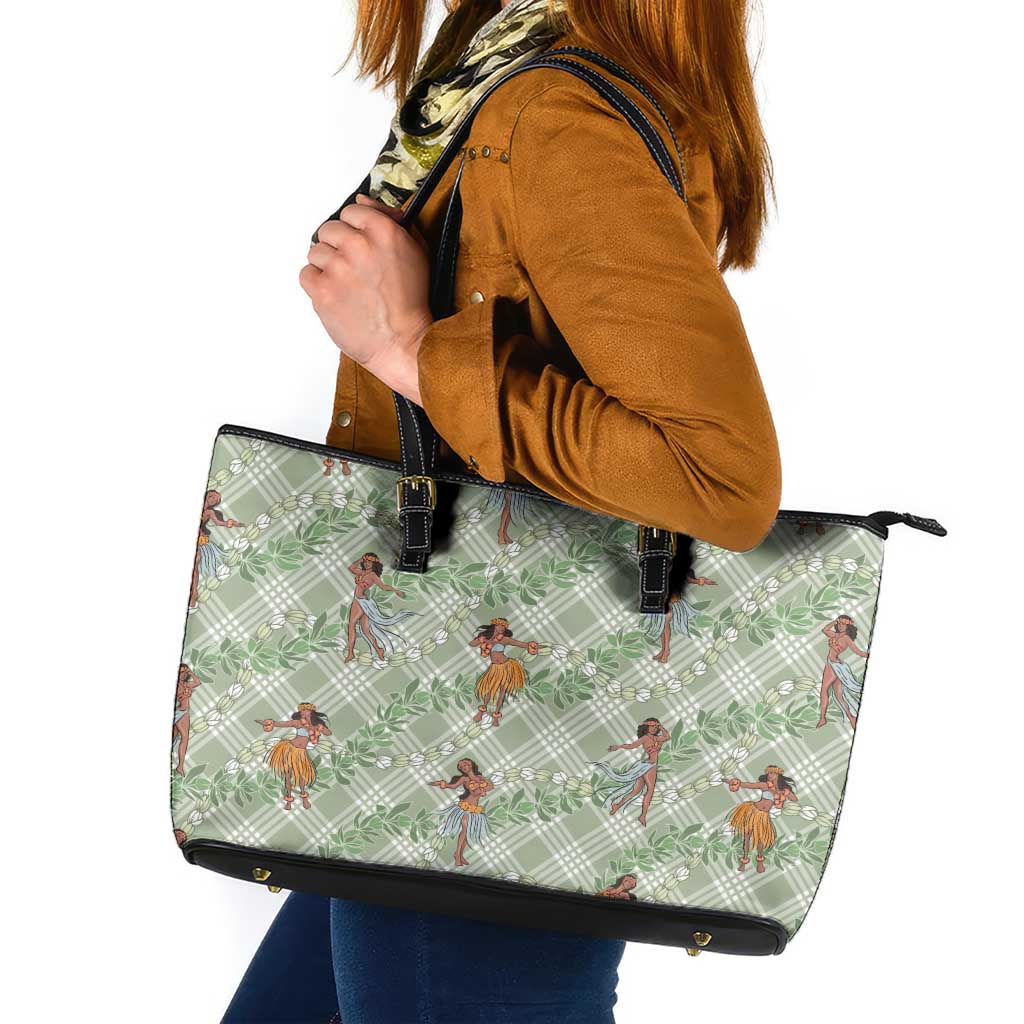 Mint Palaka Hula Girls Seamless Hawaii Aloha Leather Tote Bag LT7 Mint - Polynesian Pride