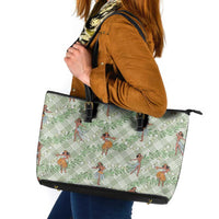 Mint Palaka Hula Girls Seamless Hawaii Aloha Leather Tote Bag LT7 Mint - Polynesian Pride