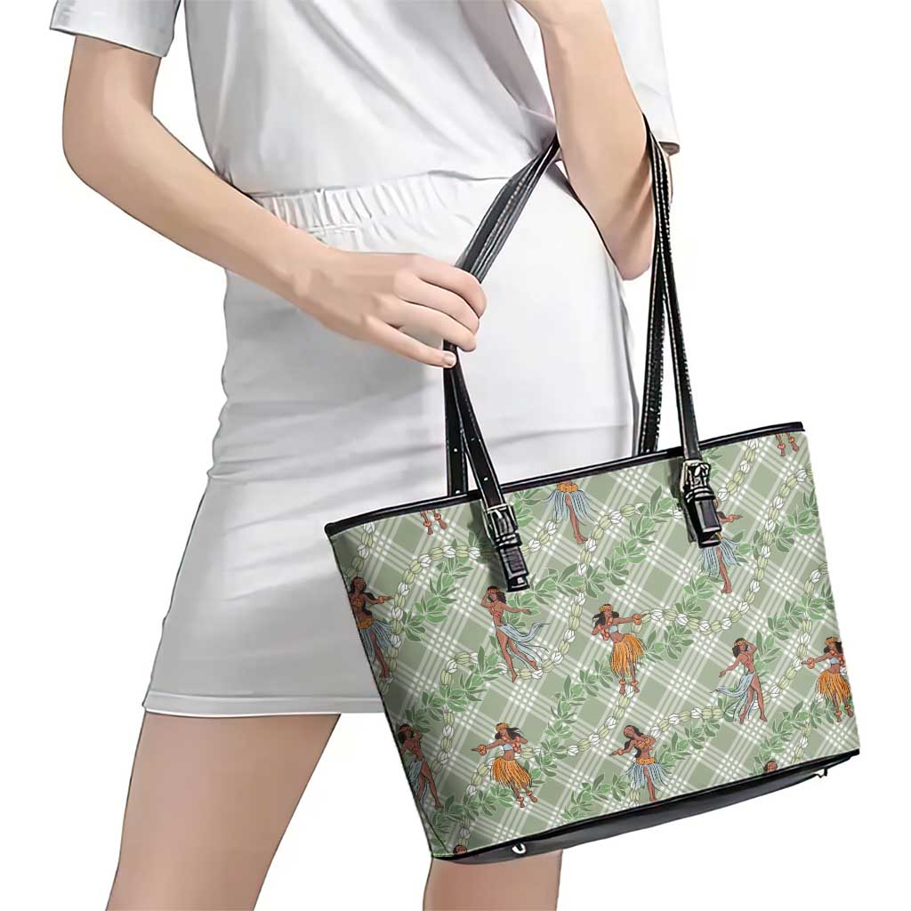 Mint Palaka Hula Girls Seamless Hawaii Aloha Leather Tote Bag LT7 - Polynesian Pride