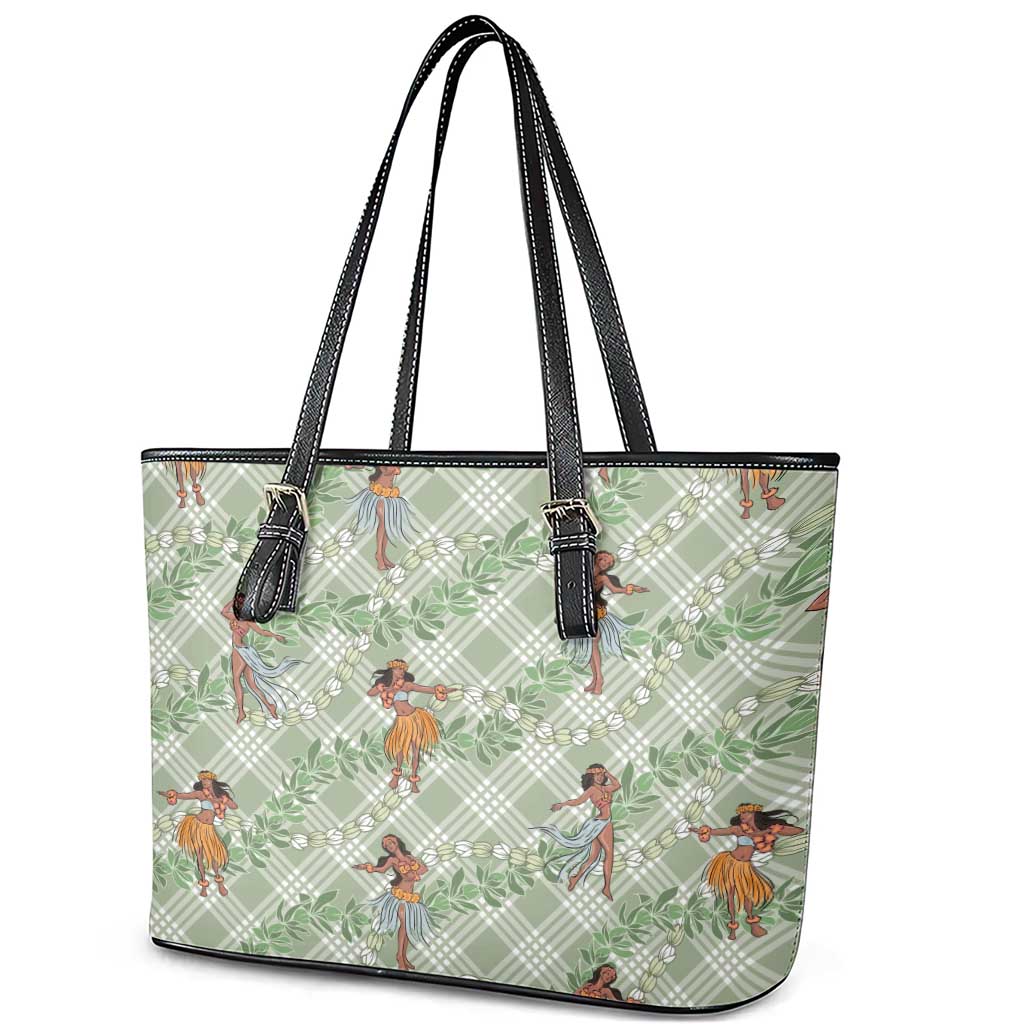 Mint Palaka Hula Girls Seamless Hawaii Aloha Leather Tote Bag LT7 - Polynesian Pride