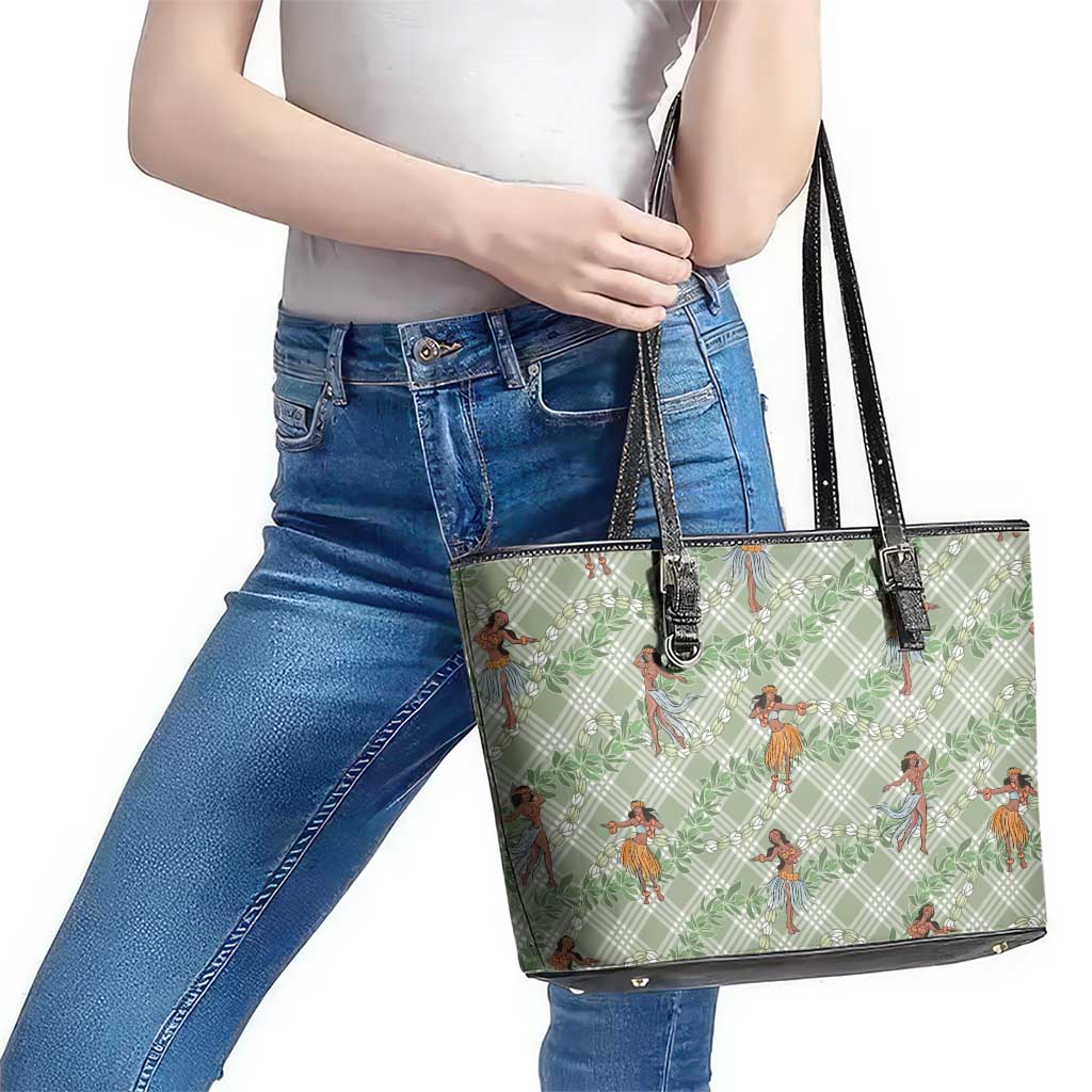 Mint Palaka Hula Girls Seamless Hawaii Aloha Leather Tote Bag LT7 - Polynesian Pride