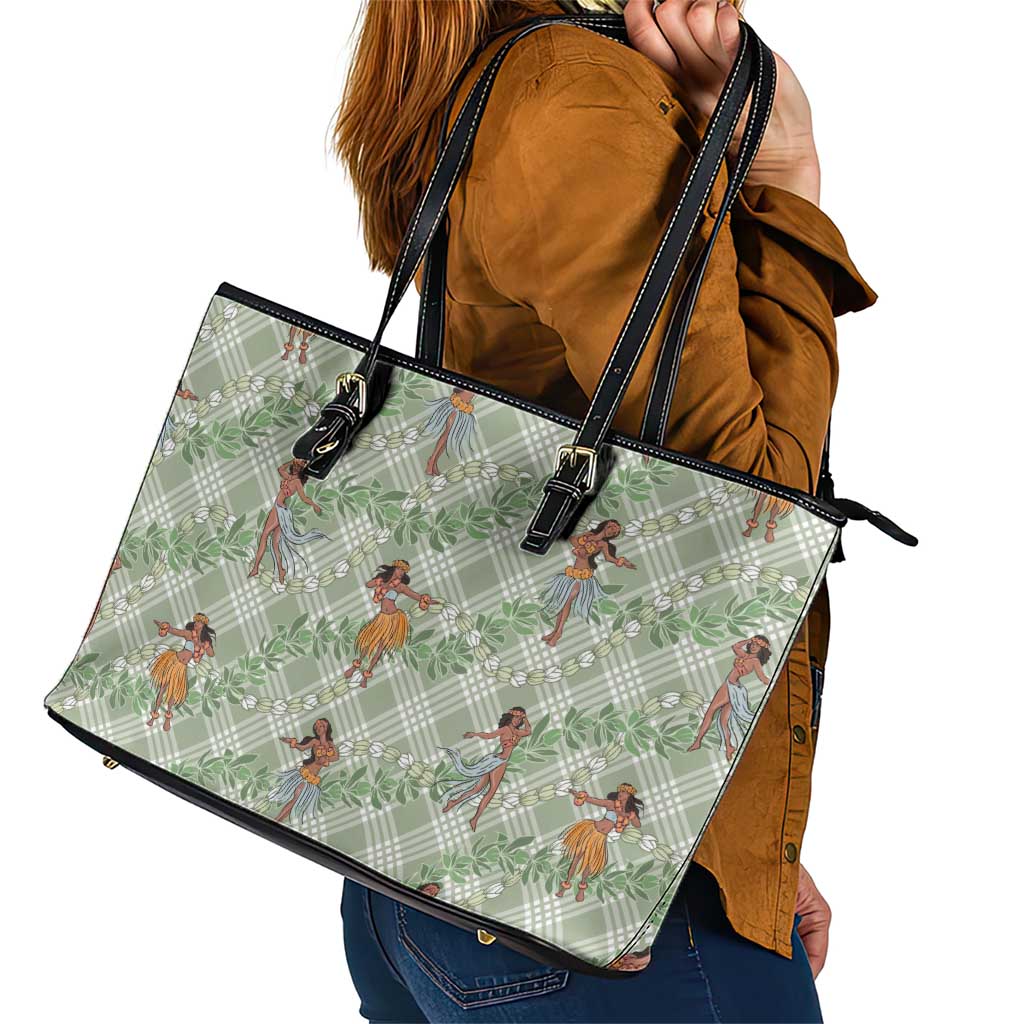 Mint Palaka Hula Girls Seamless Hawaii Aloha Leather Tote Bag LT7 - Polynesian Pride