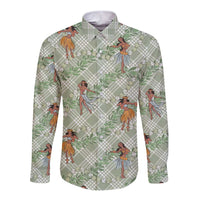 Mint Palaka Hula Girls Seamless Hawaii Aloha Long Sleeve Button Shirt LT7 Unisex Mint - Polynesian Pride