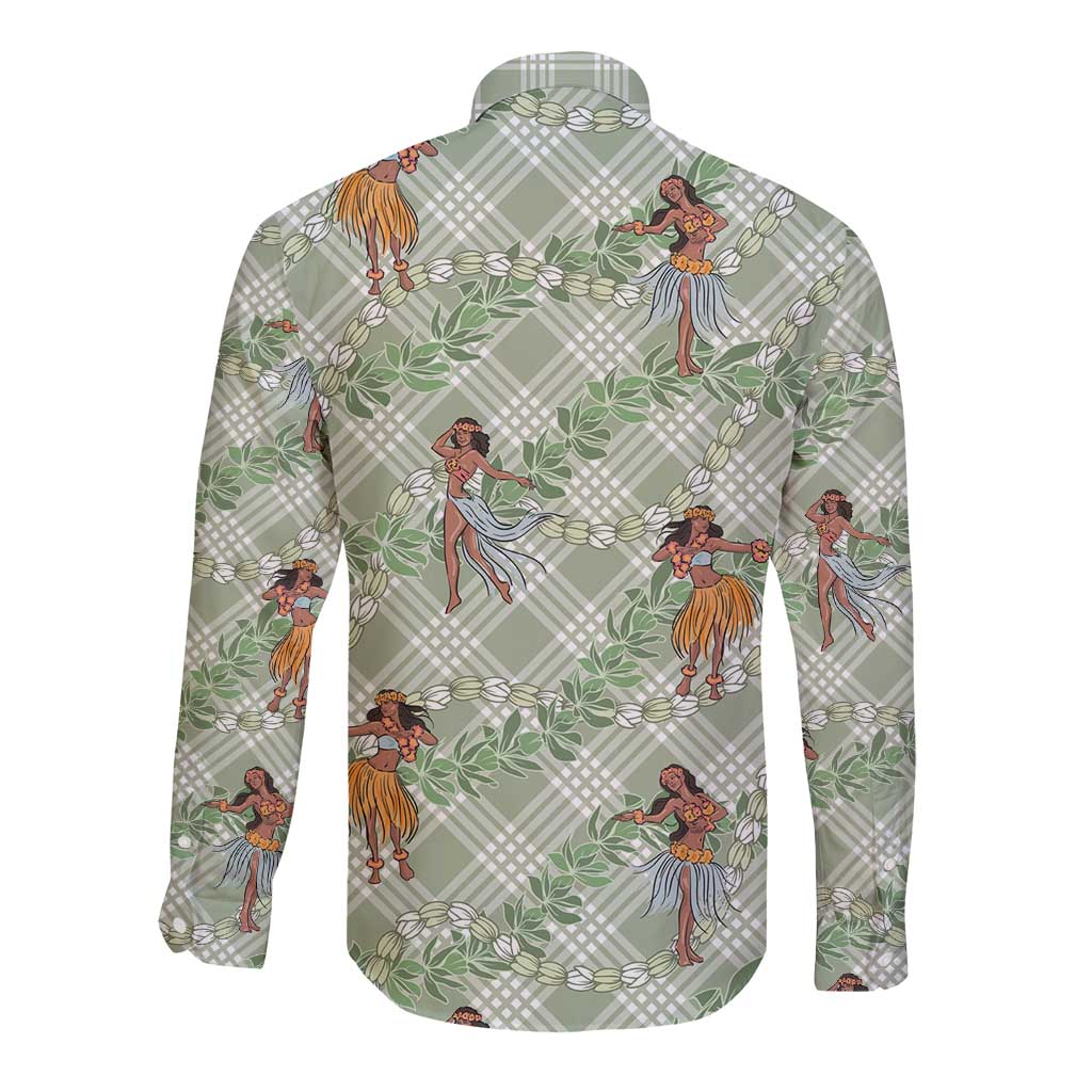 Mint Palaka Hula Girls Seamless Hawaii Aloha Long Sleeve Button Shirt LT7 - Polynesian Pride
