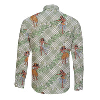 Mint Palaka Hula Girls Seamless Hawaii Aloha Long Sleeve Button Shirt LT7 - Polynesian Pride