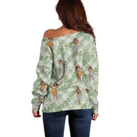 Mint Palaka Hula Girls Seamless Hawaii Aloha Off Shoulder Sweater LT7 - Polynesian Pride