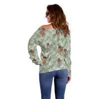 Mint Palaka Hula Girls Seamless Hawaii Aloha Off Shoulder Sweater LT7 - Polynesian Pride