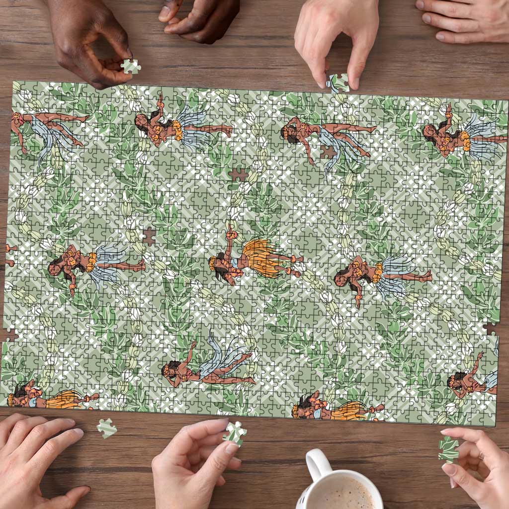 Mint Palaka Hula Girls Seamless Hawaii Aloha Puzzle LT7 - Polynesian Pride