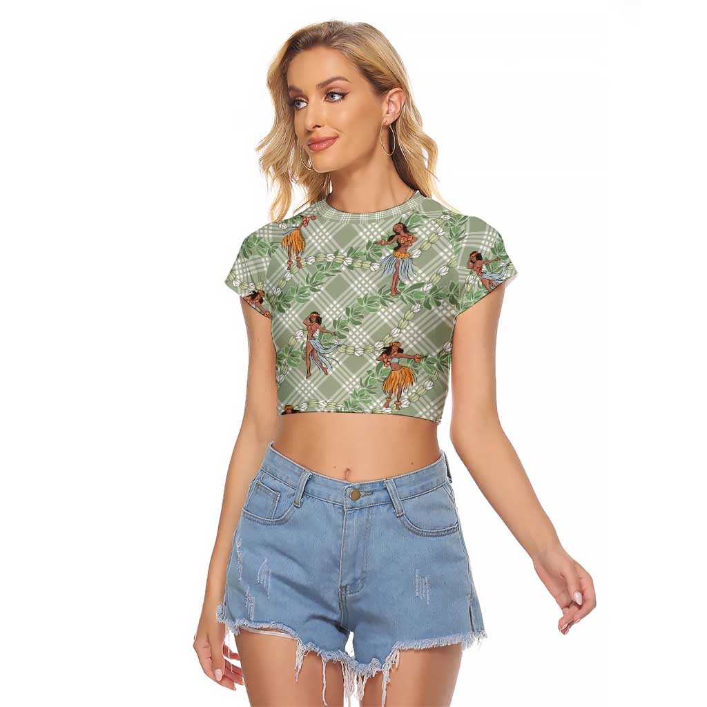 Mint Palaka Hula Girls Seamless Hawaii Aloha Raglan Cropped T Shirt LT7 Female Mint - Polynesian Pride