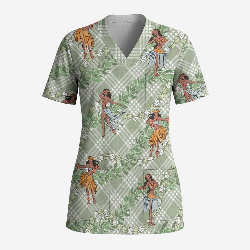 Mint Palaka Hula Girls Seamless Hawaii Aloha Scrub Top LT7 Adult Mint - Polynesian Pride