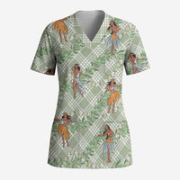 Mint Palaka Hula Girls Seamless Hawaii Aloha Scrub Top LT7 Adult Mint - Polynesian Pride