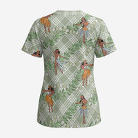 Mint Palaka Hula Girls Seamless Hawaii Aloha Scrub Top LT7 - Polynesian Pride