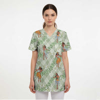 Mint Palaka Hula Girls Seamless Hawaii Aloha Scrub Top LT7 - Polynesian Pride